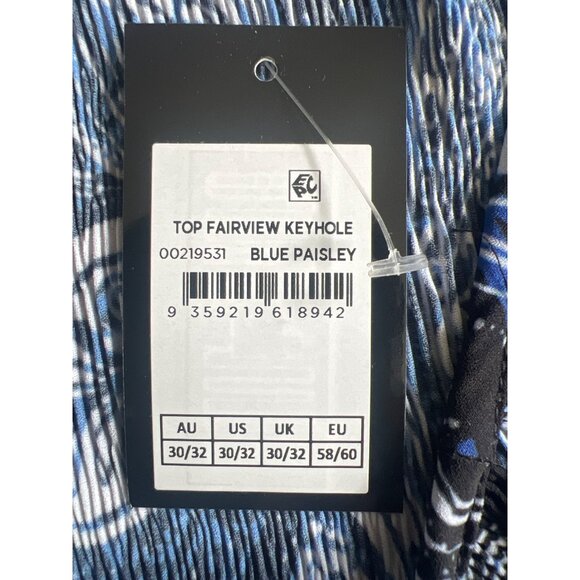 Avenue Plus Blue Paisley Keyhole Neck Blouse 3/4 Sleeve Plus Size 30/32 - Picture 3 of 13